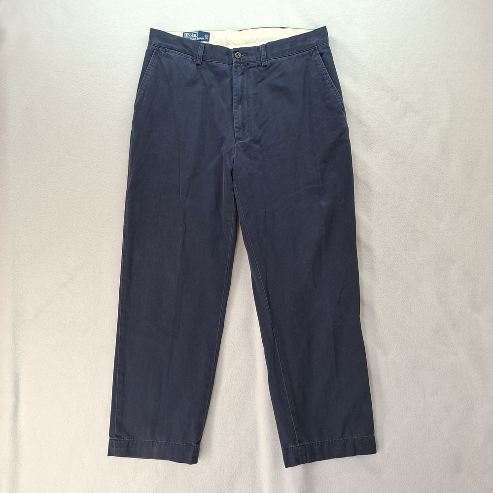 POLO RALPH LAUREN Flat Front Prospect Pants Navy Blue Size 35 x 28* Red Pony